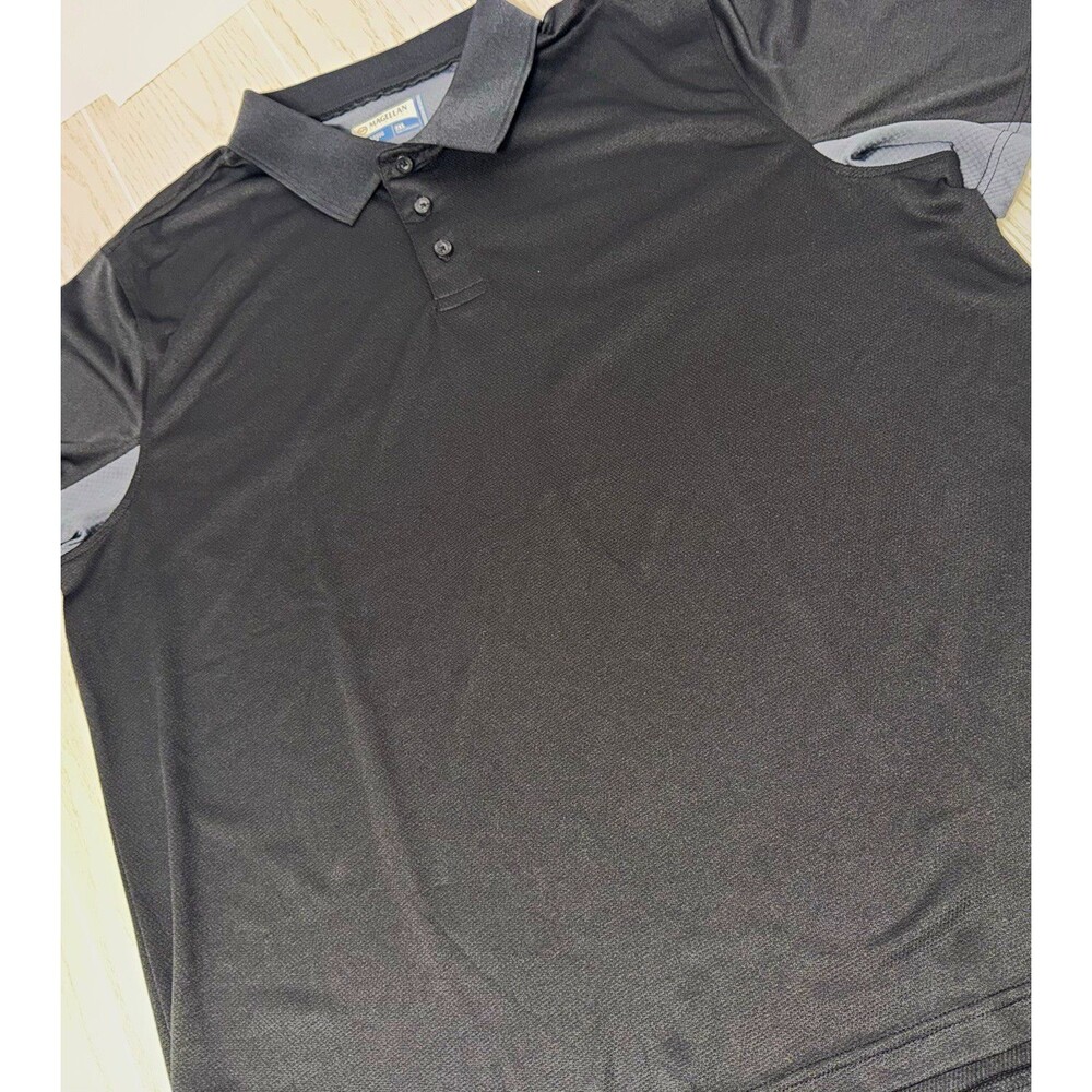 Magellan Outdoors Polo Shirt Mens 2XL Classic Fit Moisture Wicking Black/Gray